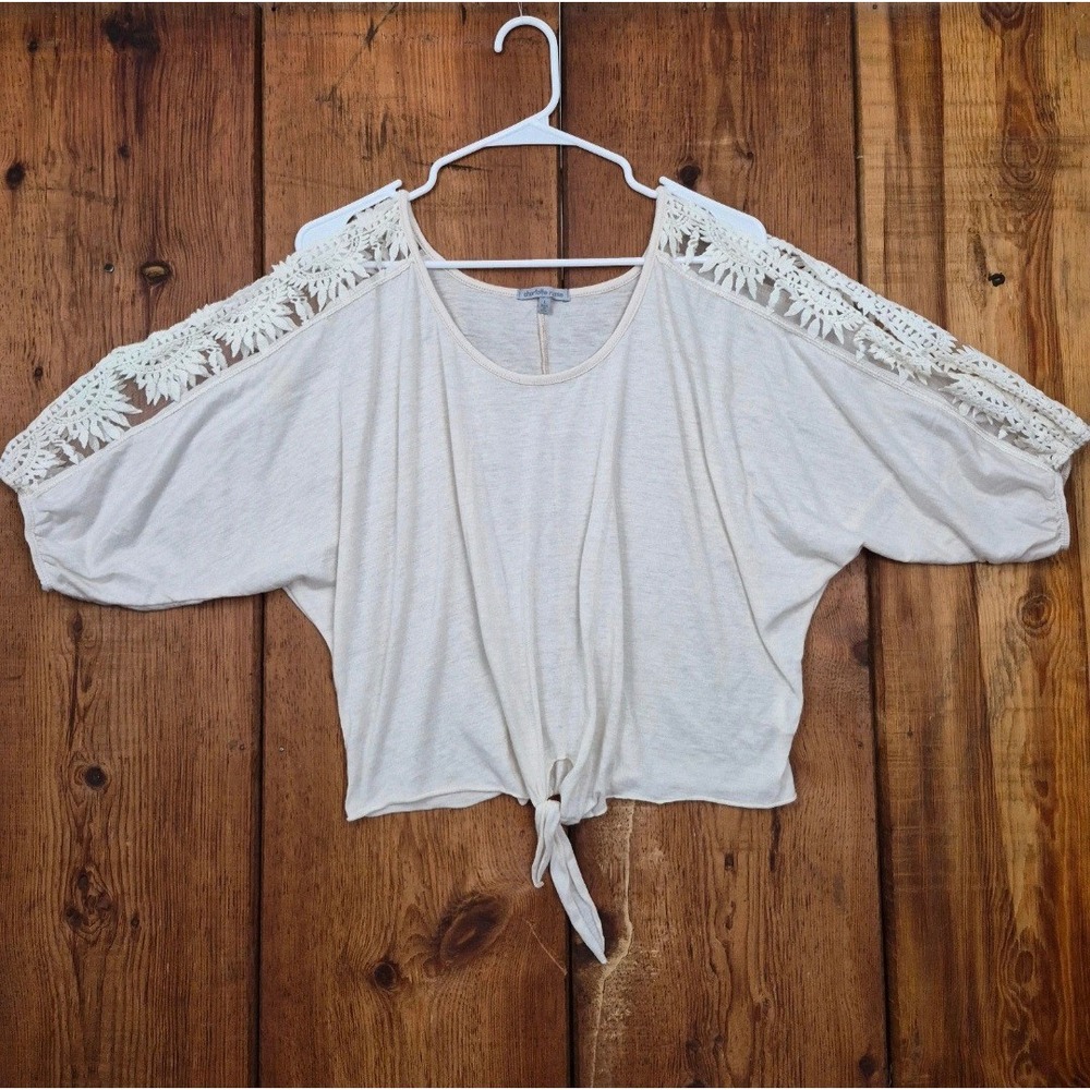 Charlotte Russe Cream Crochet Lace Dolman Sleeve Tie Front Top Large Y2K Boho